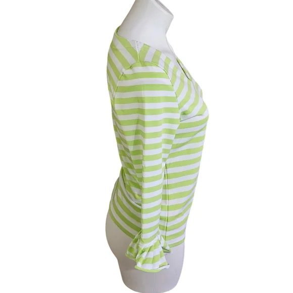 Lisa International Bell Sleeve Striped top Green & White Size S - Picture 2 of 7